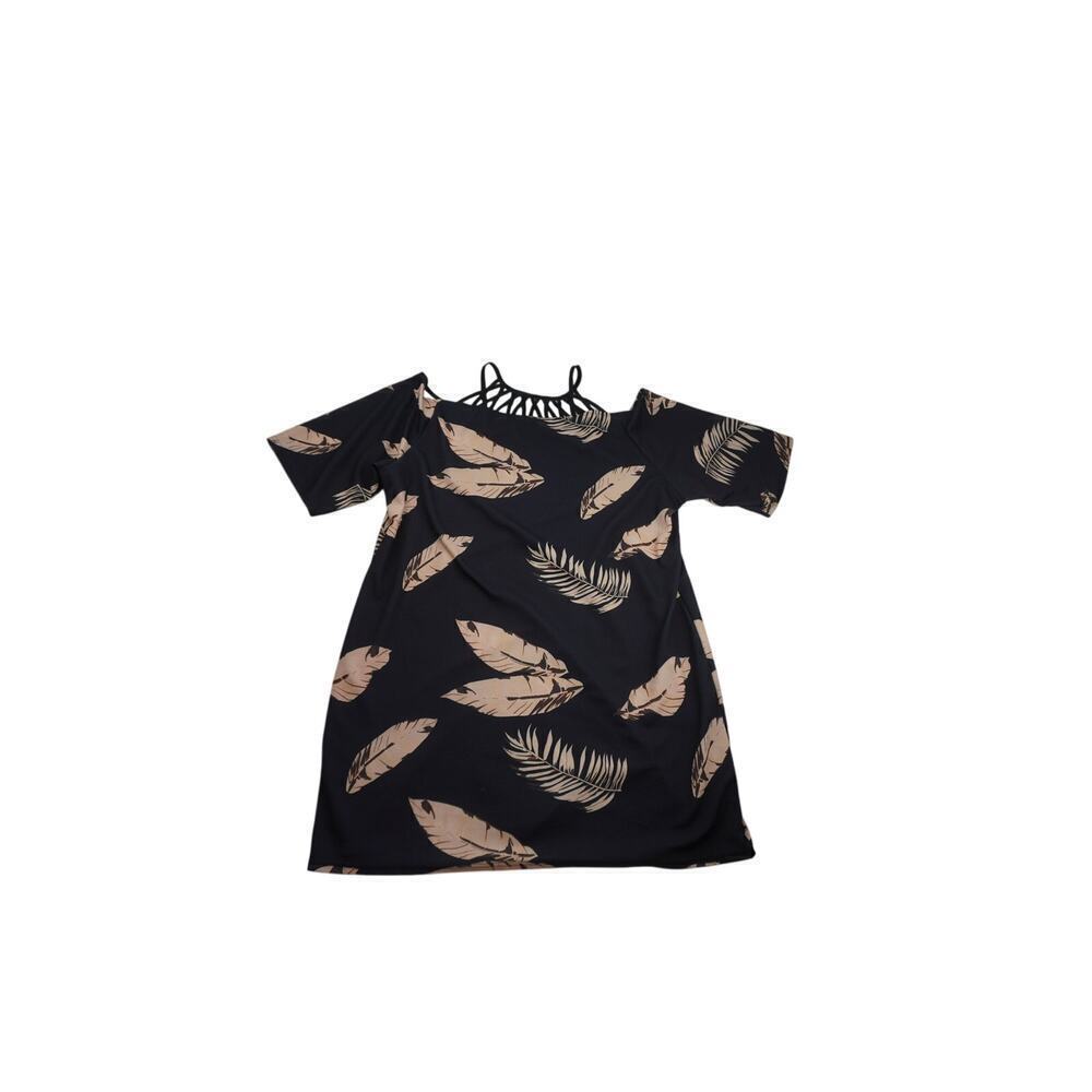 Rephotograph** Women's Unknown Brand Black Graphic Dress, feathers - Size L
